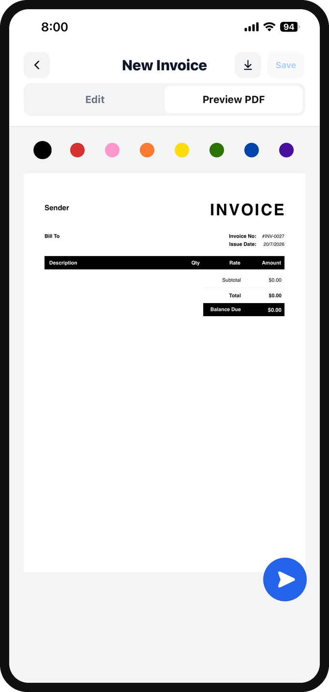 Previewing an invoice as a PDF in InvProx